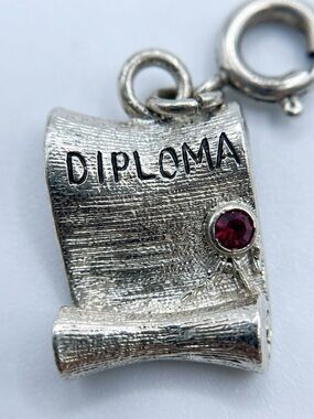 Silver Diploma Scroll Charm with Red Gem